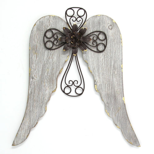 Stratton Home Decor Angel Wings with Cross Wall Decor