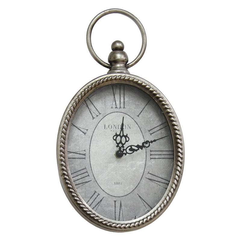 Stratton Home Decor Antique Silver Oval Wall Clock