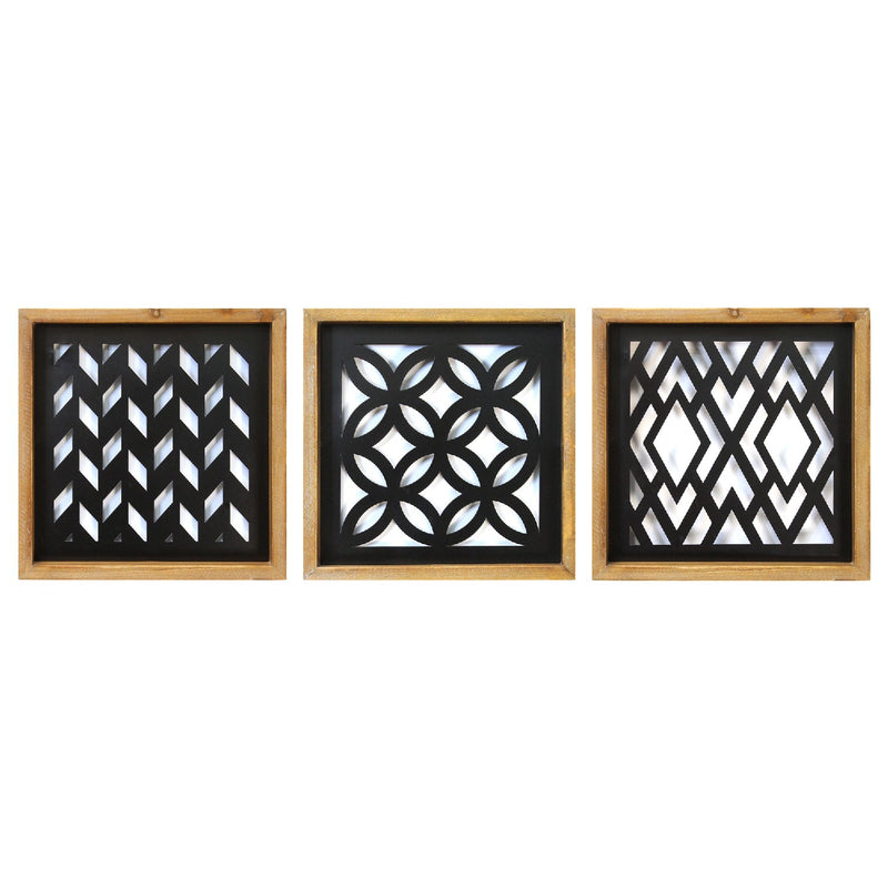 Stratton Home Decor Set of 3 Modern Wood and Metal Laser Cut Wall Decor