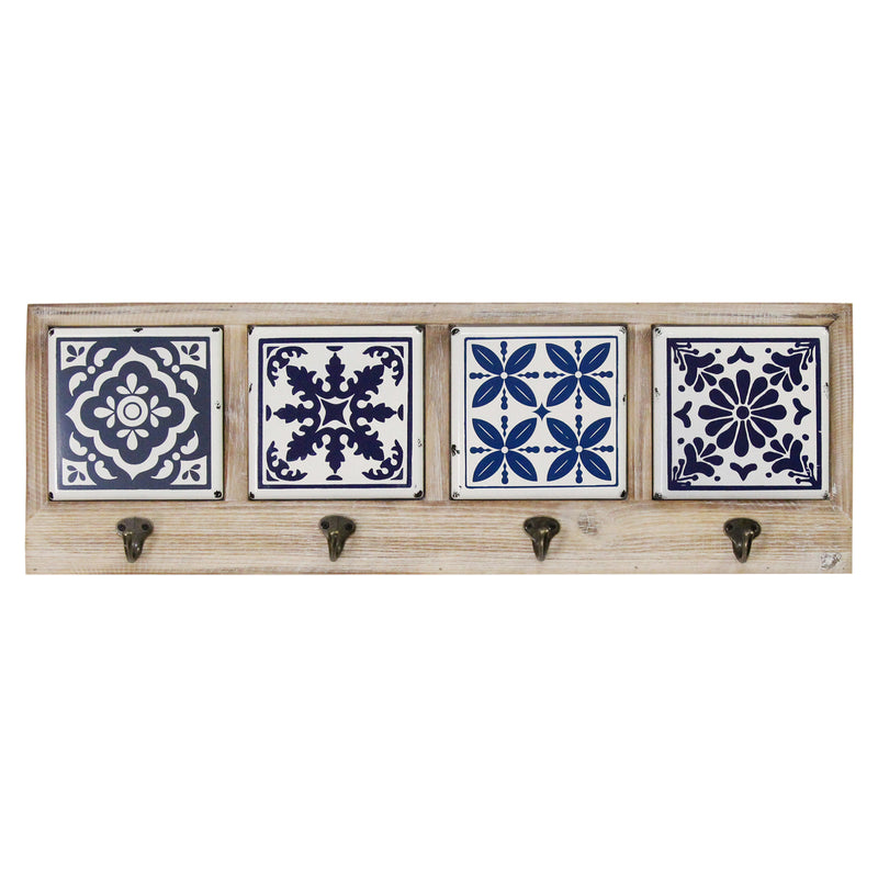 Stratton Home Decor Blue and White Accent Tile Coat Rack