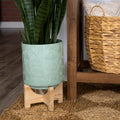 Stratton Home Decor Boho Matte Green Metal and Wood Plant Stand