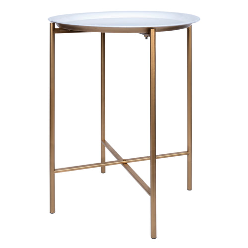 Stratton Home Decor Modern White and Gold Tray Top Cross Legs End Table