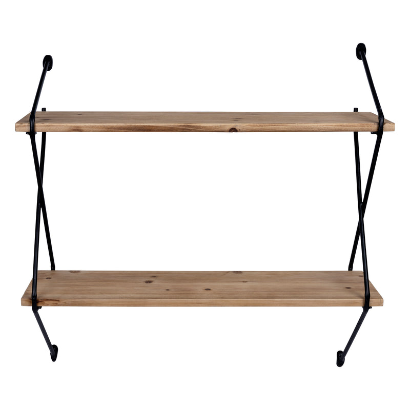 Stratton Home Decor Industrial 2 Tier Metal Wire and Wood Wall Shelf