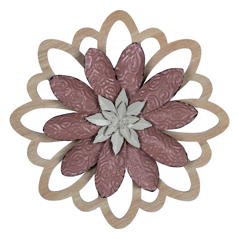 Stratton Home Decor Farmhouse Pink Embossed Metal Flower Wall Decor