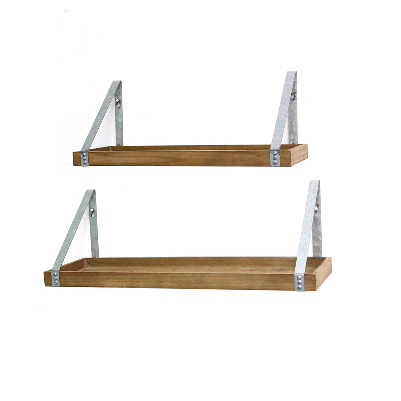 Set of 2 Wood & Metal Shelves