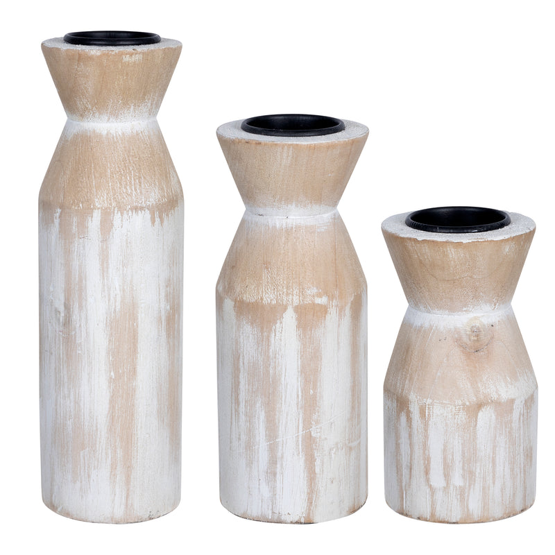 Stratton Home Decor Boho Distressed White Set of 3 Candle Holders