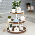 Stratton Home Decor Farmhouse 3 Tiered Round Metal and Wood Decorative Tabletop Tray Stand