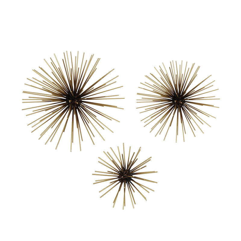 Stratton Home Decor Set of 3 Black and Gold Starburst Metal Wall Art