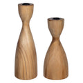 Stratton Home Decor Farmhouse Natural Wood Set of 2 Taper Candle Holders