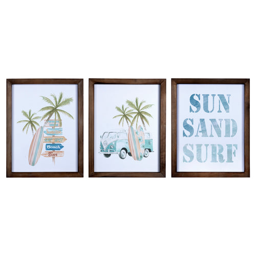 Stratton Home Decor Coastal Set of 3 Sun Sand Surf Framed Wall Art