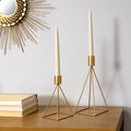 Stratton Home Decor Modern Set of 2 Gold Geometric Taper Candle Holders