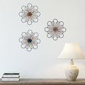Stratton Home Decor Traditional Set of 3 Layered Metal and Wood Flowers Wall Decor