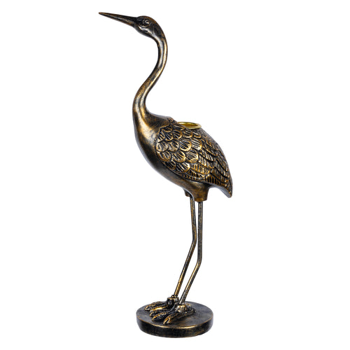 Stratton Home Decor Traditional Antique Gold Heron Bird I Taper Candle Holder